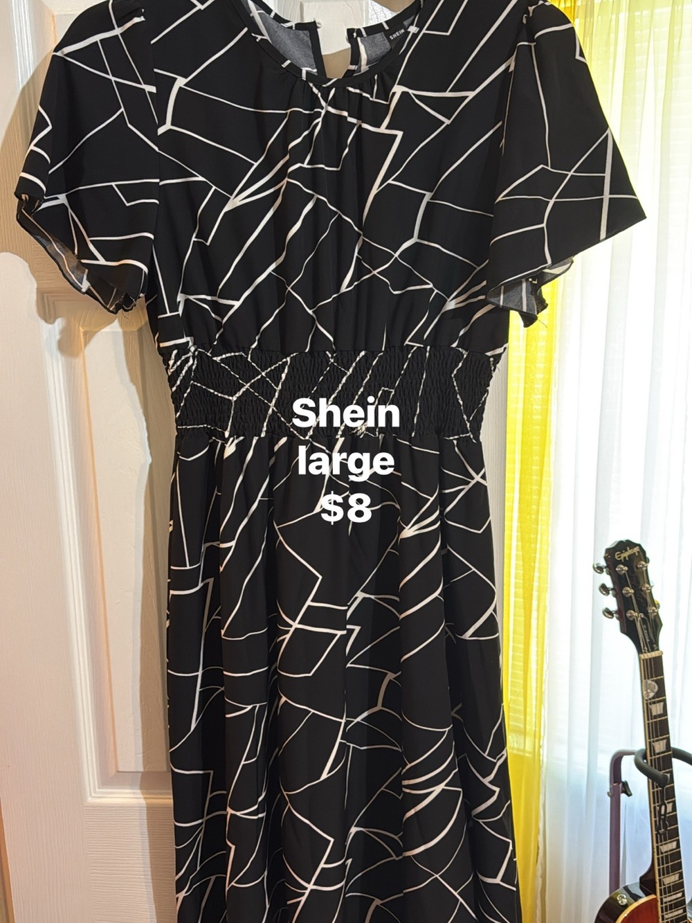 SHEIN Black & White Geometric MIDI Dress